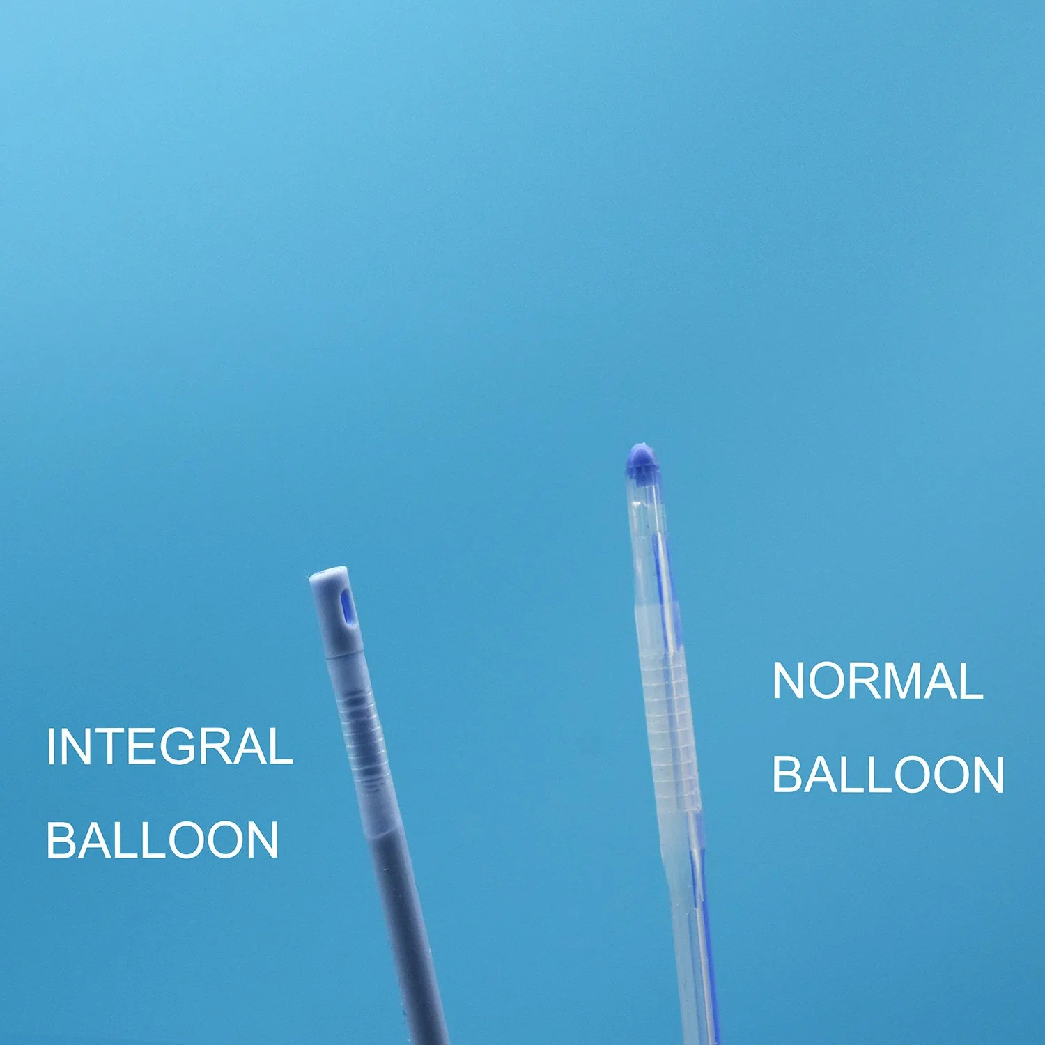 Catéter de silicona azul de 2 vías con balón integral universal Tecnología Balón plano integrado catéter de uso suprapúbico con punta abierta