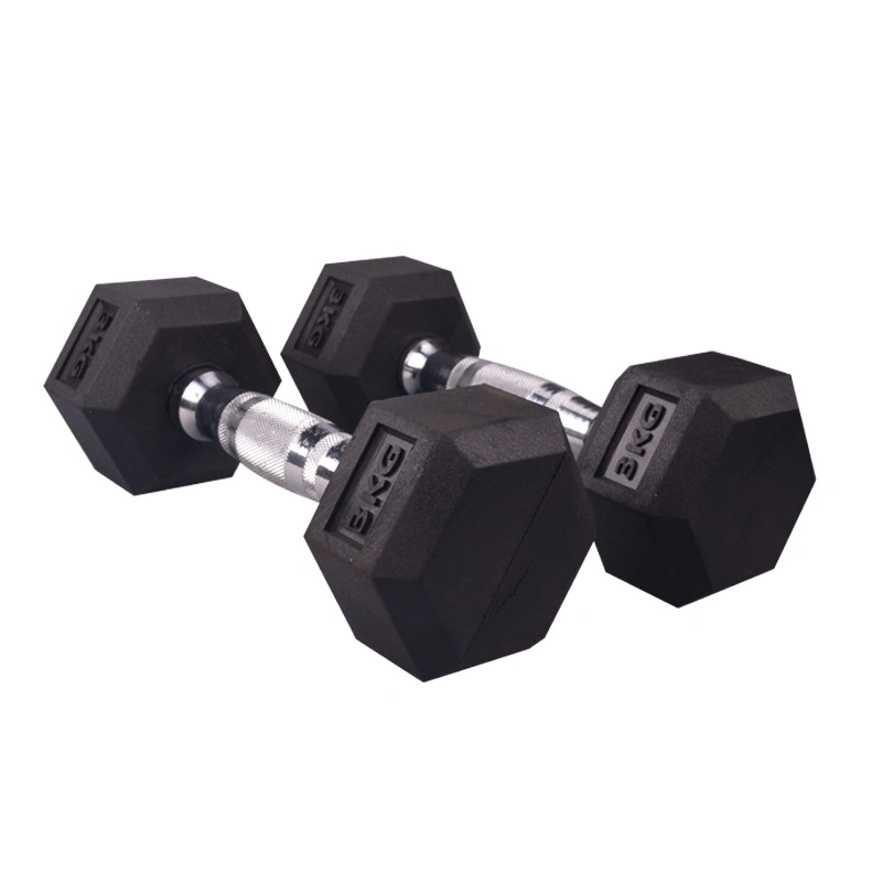 Wholesale Odorless Gym Home Fitness Hex Rubber 5-100kg 5-200lb Black Dumbbell Can Custom