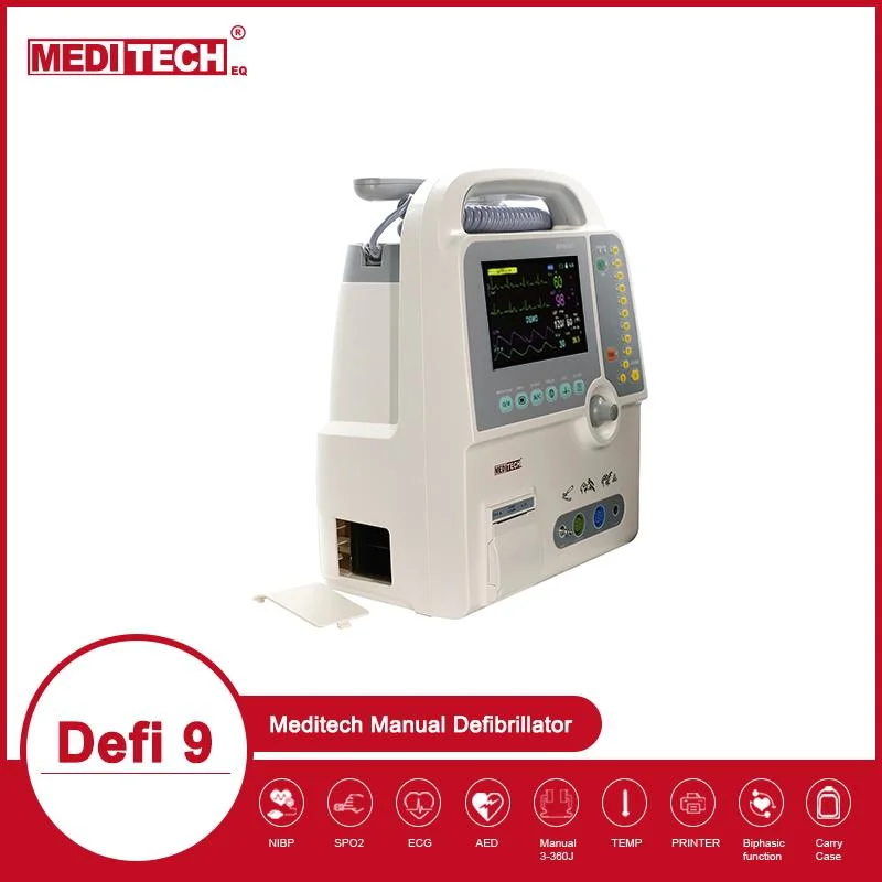 Defi 9 Is a Compact, Light Weighted Defibrillator Which Integrated Monitoring, Multi-Parameters Patient Monitor ECG. SpO2. NIBP. Hospital Used Defibrillator