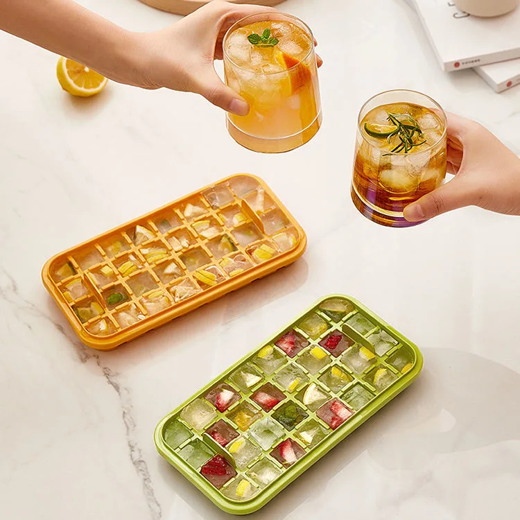 Sesame Transparent Clear One Button Press Type Ice Mold Box Colorful Lid 2 Layers Ice Tray