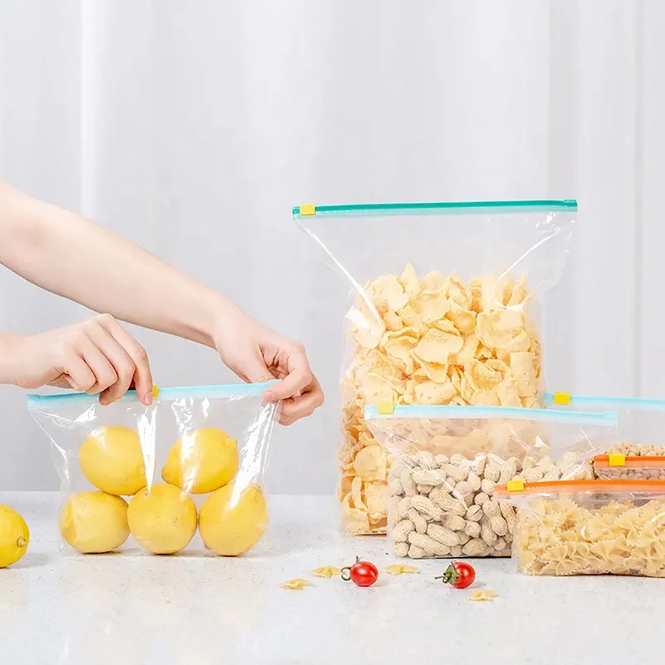 Los envases de almacenamiento de alimentos de PE personalizado el plástico LDPE Ziplock Slider congelador Sello Bolsa transparente para la alimentación