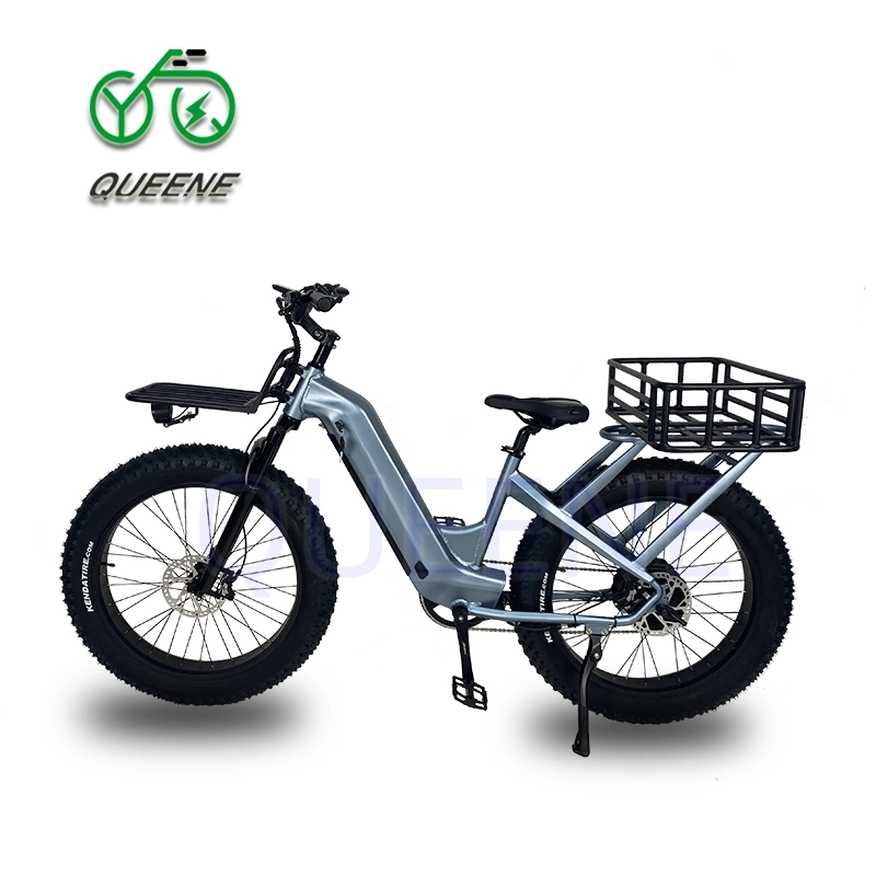 Quezeno unissexo, velocidade elevada, 50 km/H, motor de pneus gordos de 26" 48V500W750W Bicicleta de carga elétrica Beach Cruiser com cesto
