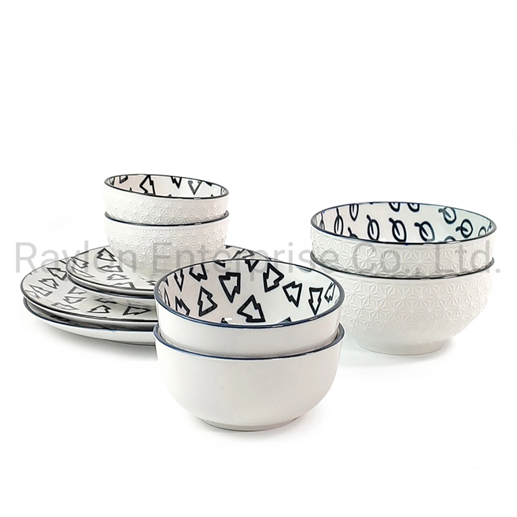 Wholesale/Supplier Houseware Porcelain Embossed Pad-Printing Dinnerset with Rim