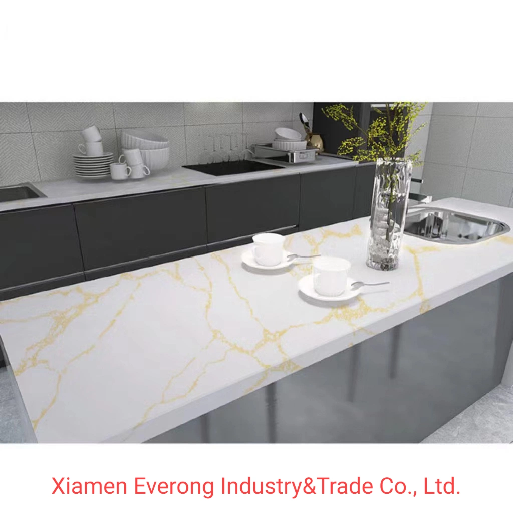 High quality/High cost performance Yellow Vein Quartz Slab Prefabricated kitchen Counter Top