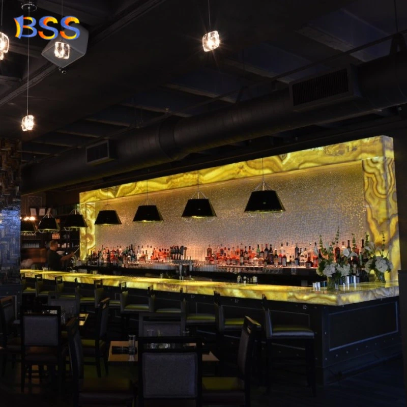 Hotel Restaurant Bar Counter Design Custom Built Onyx LED Stone Translucent Marble Modern Bar Counter Restaurant