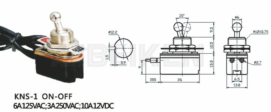 10A 120VDC on off Latching 12mm 2 Position Boat Car Toggle Switch with Wire Cable