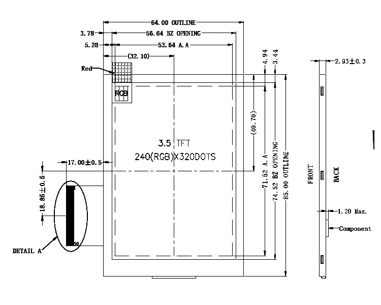 Rg035qll-10 3.5inch IPS TFT Transflective Display Sunlight Readable LCD Screen