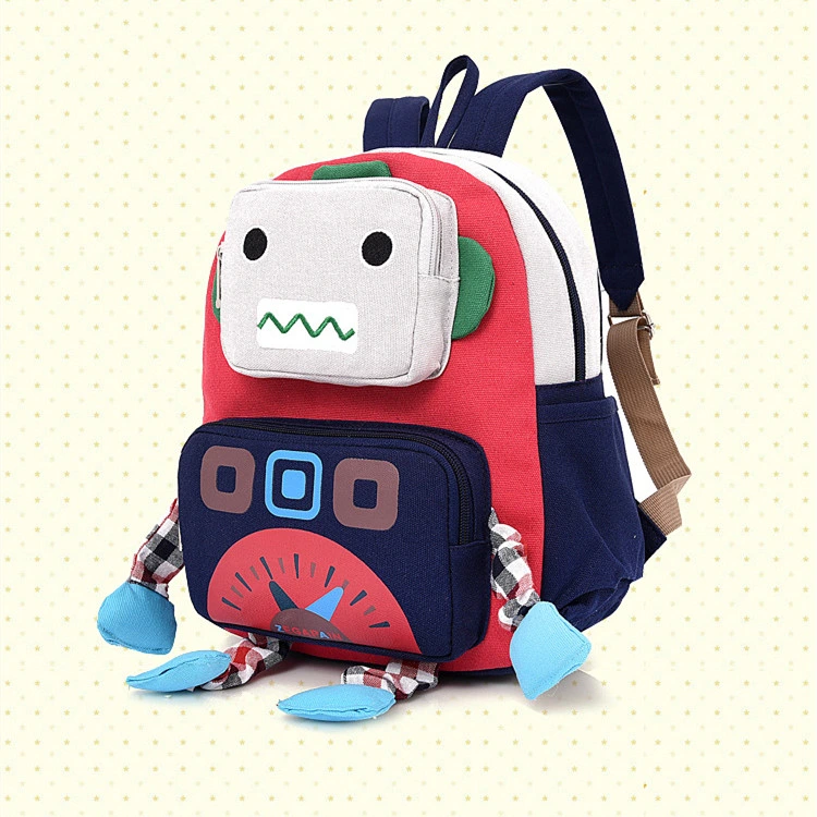 OEM Custom Cute Cartoon Robot Shape Schoolbag قماش Kindergarten الفريد حقيبة ظهر