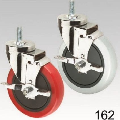 Red PU Swivel Double Lock Plate Top Caster