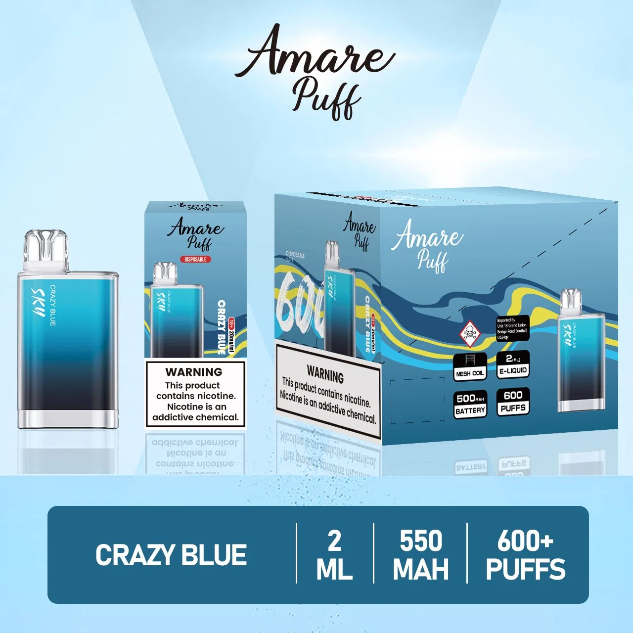 Lost Crystal Amare Puff Sky 600puff Nic Salt 2% Mini Vape Pen vape Mary Disposable/Chargeable Vape