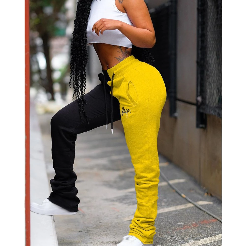 2020 Fashion Ruched Stacked Pants Leggings Women Sweat Track Jogger Pants Two Tone Color Pleated Trousers