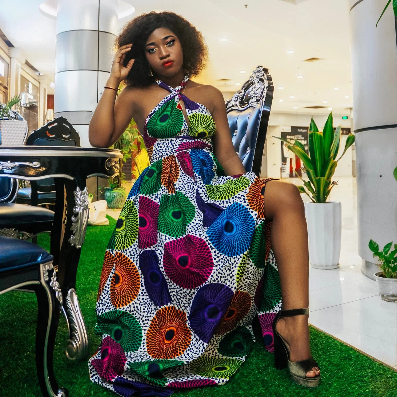 2021 Wholesale Fashion Custom African Kitenge Dress Designs Plus Size off-Shoulder 100% Cotton Women Maxi Dress