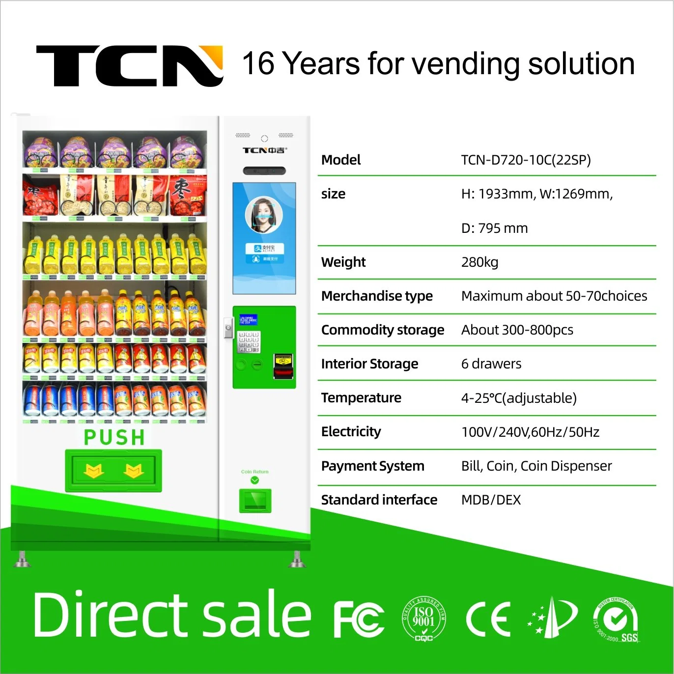 TCN LCD Bildschirm Werbung Wasser Vending Machine
