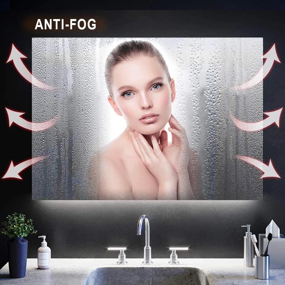 Hotel Touch Screen Bathroom Mirror Anti-Fog Lighted Mirror with Optional Time/Temperature Display