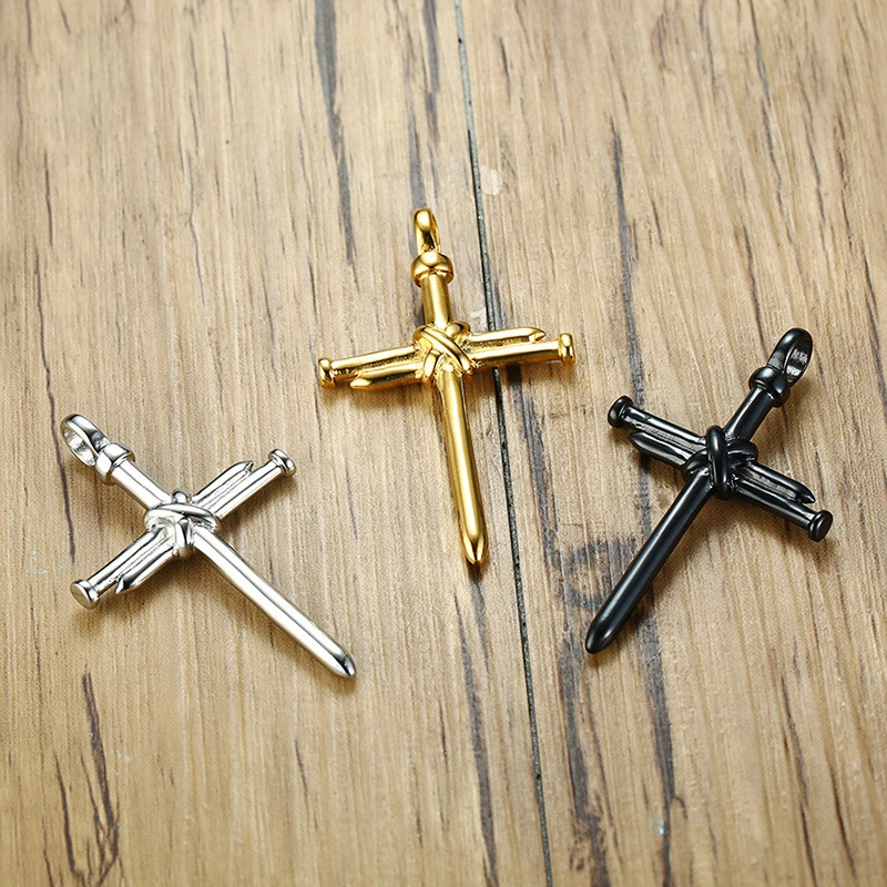 European and American Style Men's Pendant Wholesale/Supplier Spot Gold and Silver Black Three Color Stainless Steel Nail Cross Pendant