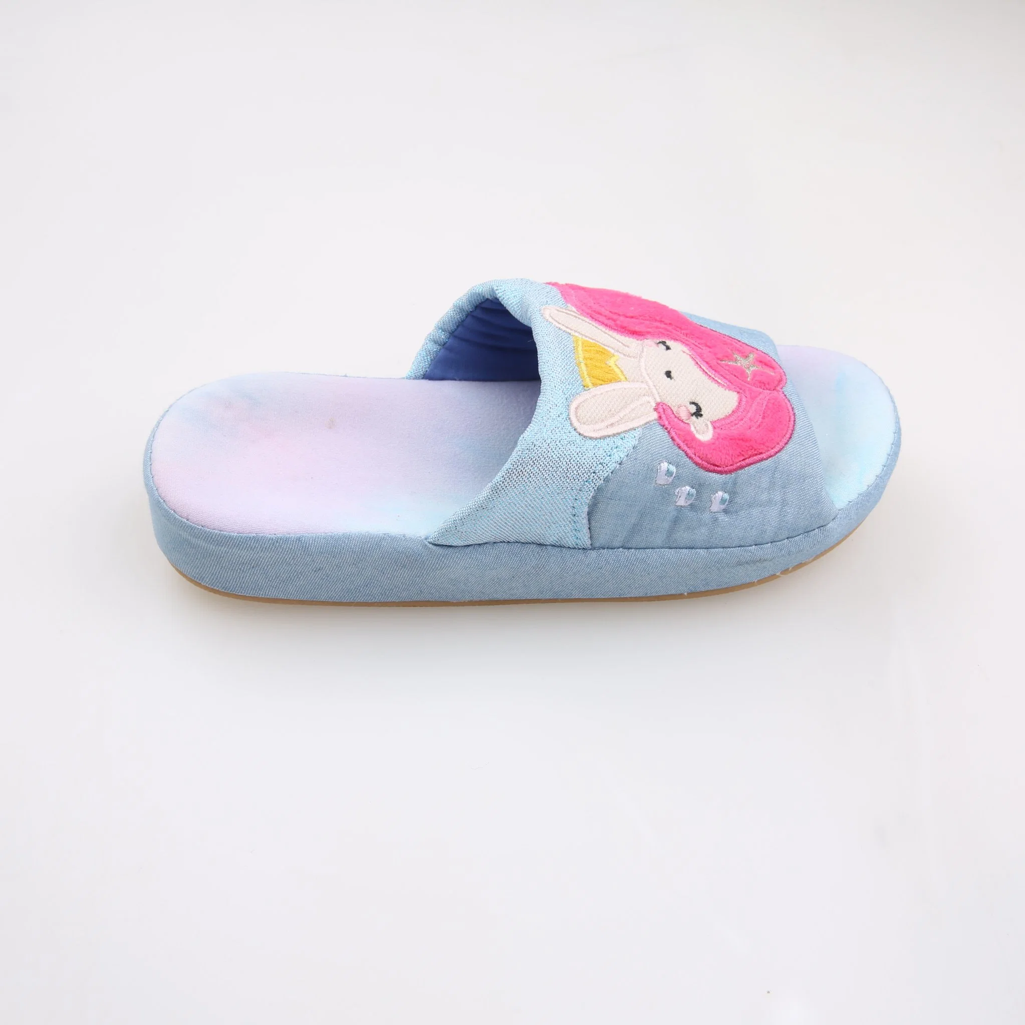 Corifei 3D Cute Mermaid Embroider Textile and TPR Kids Indoor Slipper