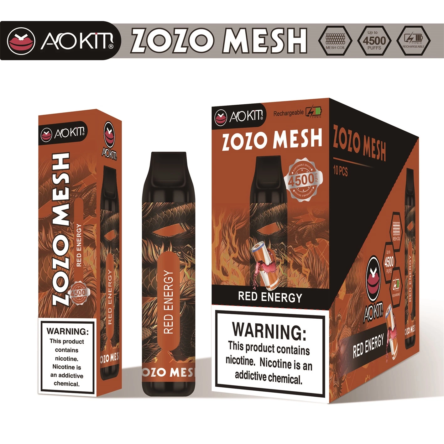 Zozo Mesh 4500 Puffs Mesh Coil Wiederaufladbarer Vape Pen Preis Großhandel/Lieferant