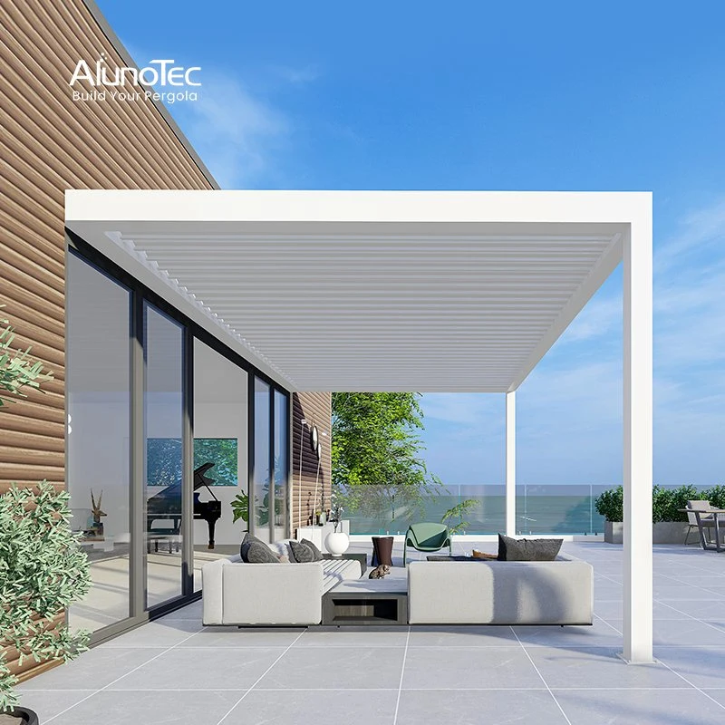 AlunoTec Customized Backyard Roof Patio Aluminium Gazebo Louvres Adjustable Louvered Pergola for Outdoor Living