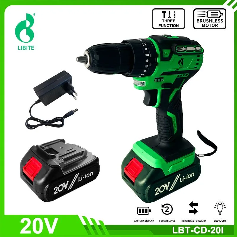 Efficient Cordless Drill 21V Brushless Motor Power Tool Cordless Drilling Machine with Impact Function