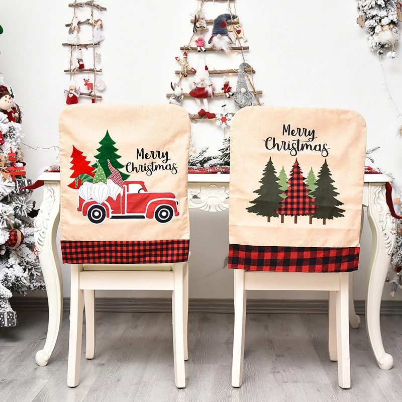 Flower Plaid Merry Christmas Chair Cover for Home Decoration