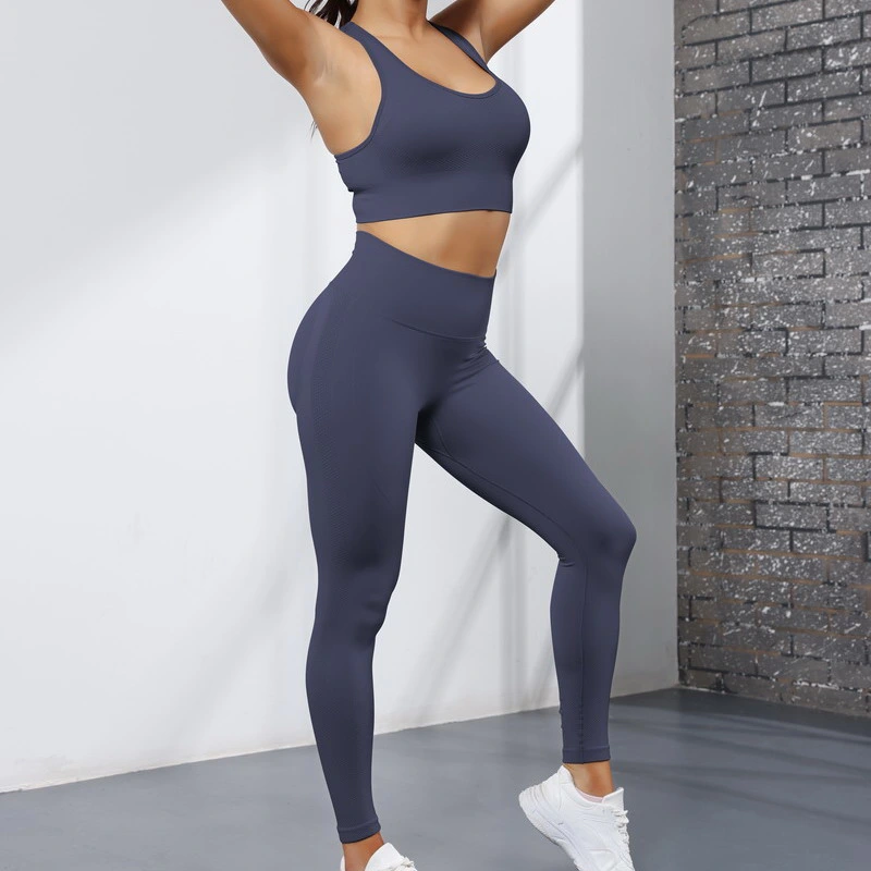 Wholesale/Supplier Reliable Quality 2 PCS Workout Sets Seamless Gym Outfits Manufacturer, Custom Scrunched Booty Leggings and Racer Back Sports Bra Comfy Yoga Apparel