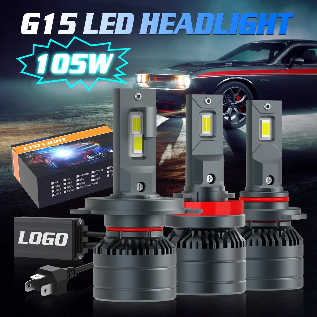 G-View novo design G15 LED para automóvel à prova de água IP65 H7/H11/9005/9006 6000 k. Farol LED