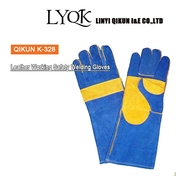 K-325 llena la división de la vaca de goma de la camisa de cuero Cuff Palm proteger la seguridad de trabajo de la mano de obra industrial guantes de soldadura