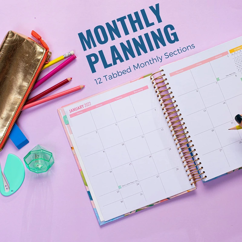 Colorful Schedule Spiral Planner Custom Printing with Pocket