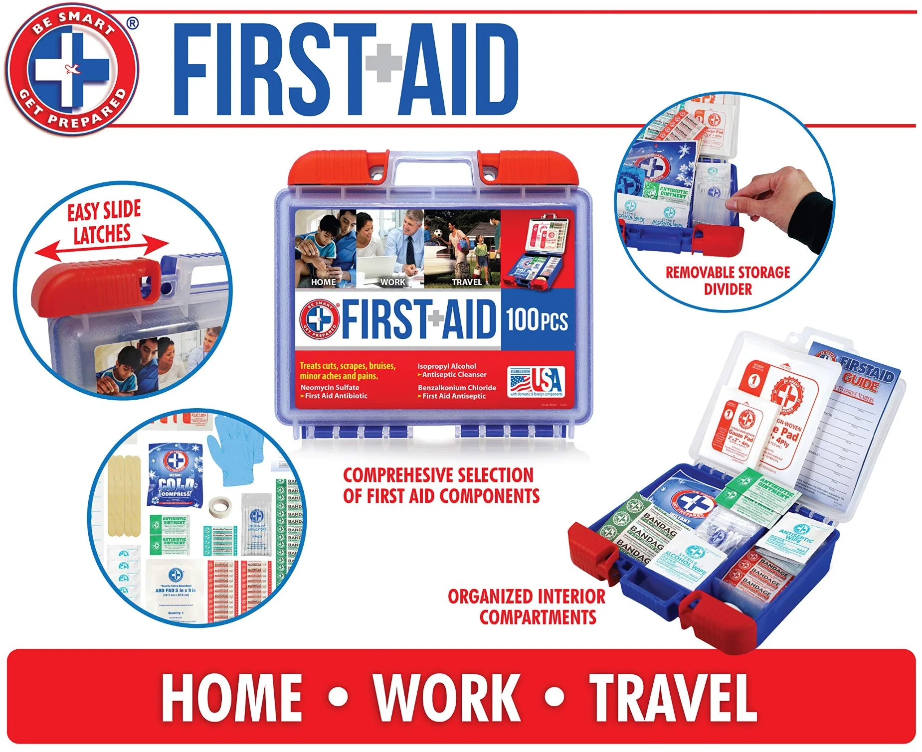 First Aid Kit Clean Treat Protect Minor Cuts Scrape Home Office Car School Business Travel Emergency Survival Hunting Outdoor