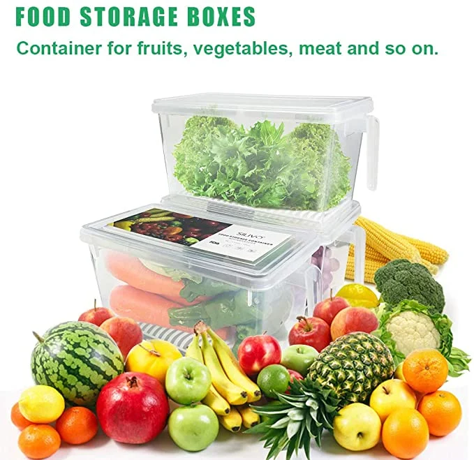 Food Storage Container, Fridge Organizer Case with Removable Drain Tray to Keep Fresh for Produce, Fruits, Vegetables, Meat and Fish