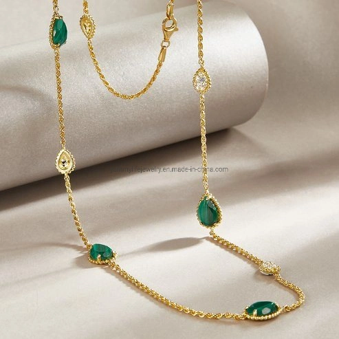 Plaqué or long charme naturel Collier Malachite Earrings Bijoux fixe