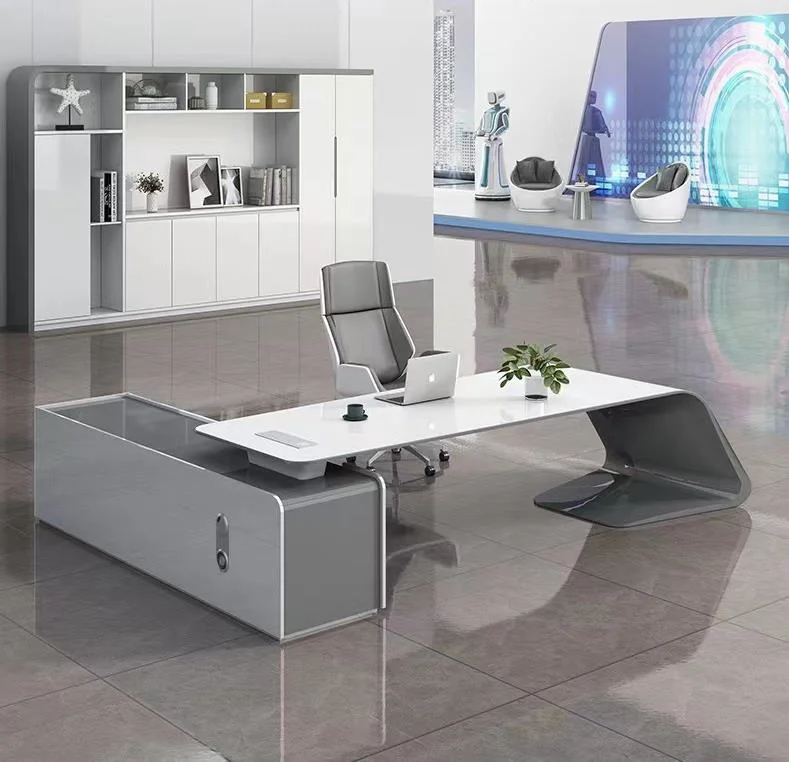Bureau de direction en bois de luxe de conception blanche de bureau de bureau de PDG de meubles de bureau en bois
