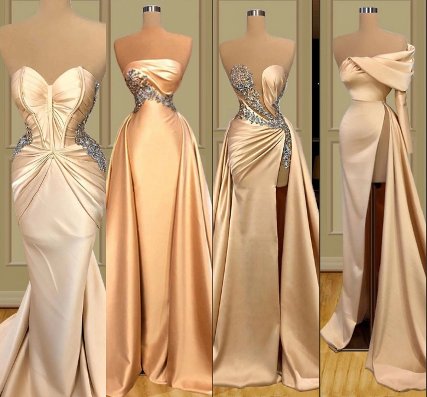 Strapless Bridal Evening Dresses Pleated Satin Party Prom Gowns Lb2930