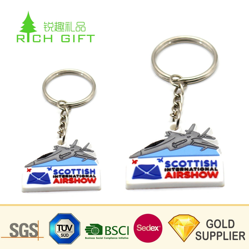 High quality/High cost performance  Custom Shape Promotional Rubber PVC 3D Airplane Keychain Manufacturers in China