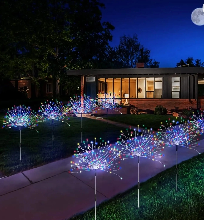 Lumières solaires extérieures de jardin, lampe de feu d'artifice de jardin étanche à LED avec télécommande, lumières décoratives de piquet de paysage