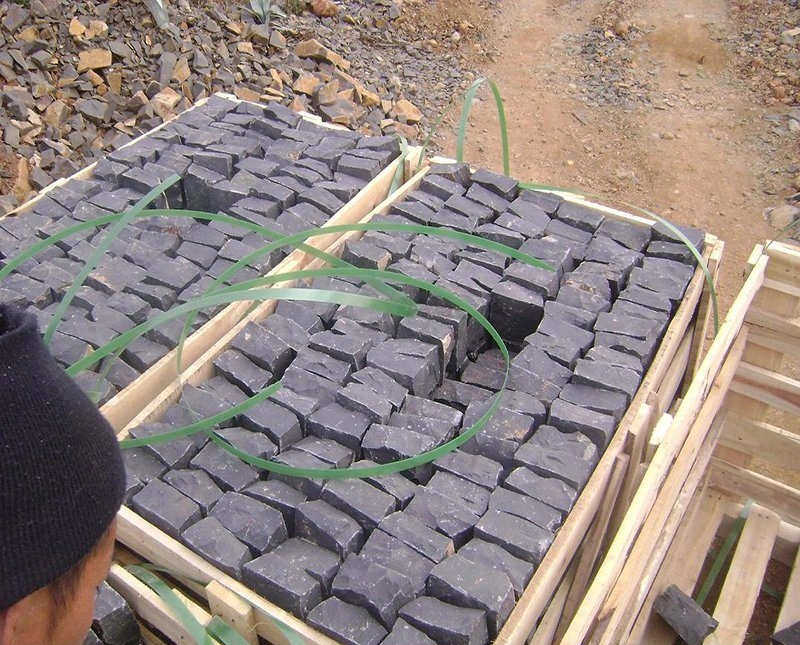 Barato chino de basalto negro natural Cubestone//adoquines Piedra de la pavimentadora Proyecto puerta exterior