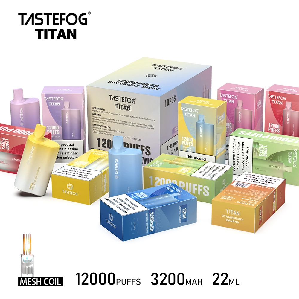 Original Tastefog VAPE Titan 12000 Puffs 3200 mAh Caja desechable VAPE no hay necesidad de cargar.
