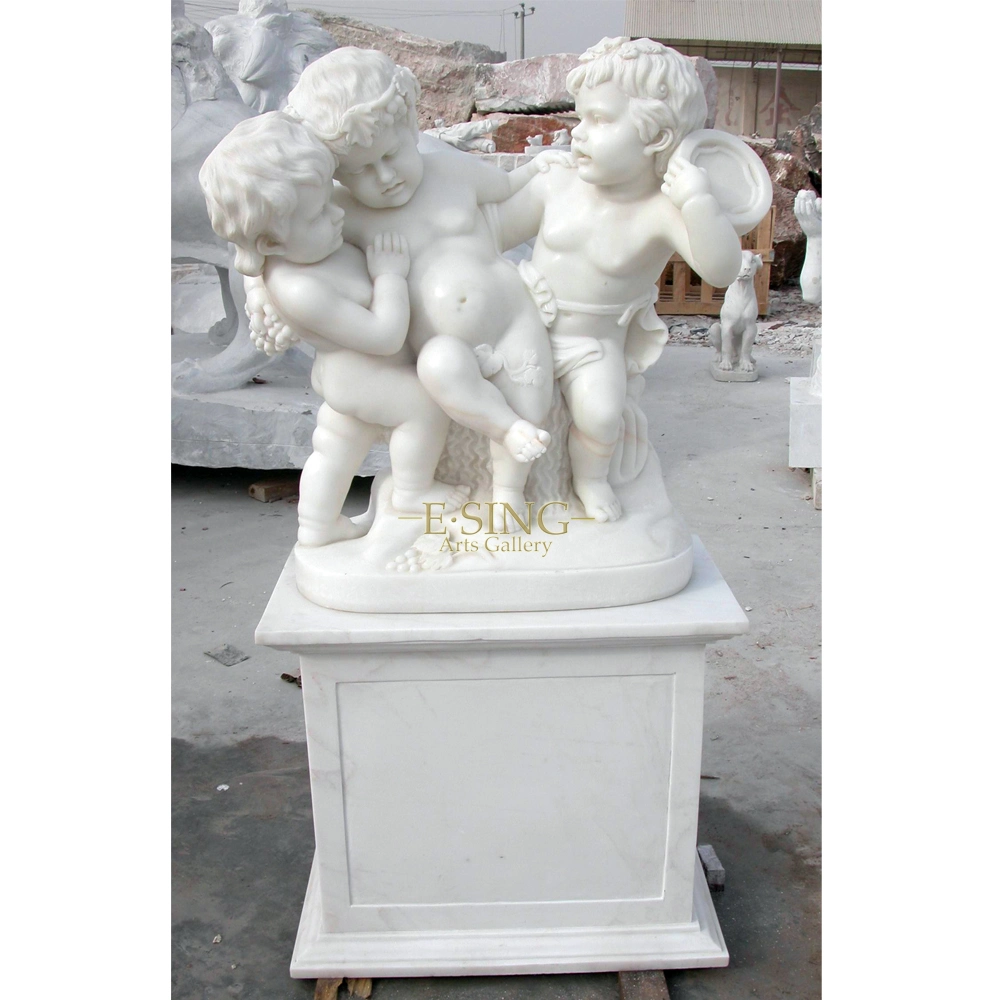 Stone Sculpture in Natural White Marble Angel Girl Statue with Wings