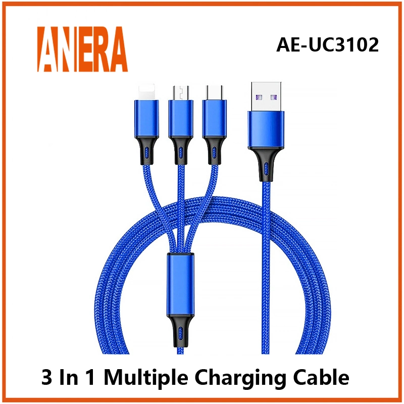 Hot Selling Flexible 3 in 1 Fast Charging Cable USB2.0 to Type-C&Android&Lightning Mobile Phone Cable