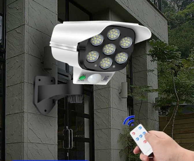 Luz LED solar sensor de movimiento exterior Luz de calle Simulación de seguridad Lámpara Solar de cámara ficticia