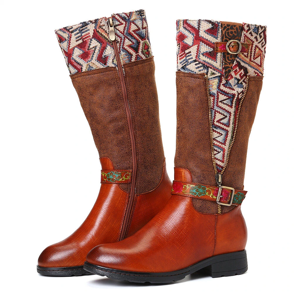 New Bohemian Leather Boots Non-Slip Rubber out-Sole Handmade Shoes