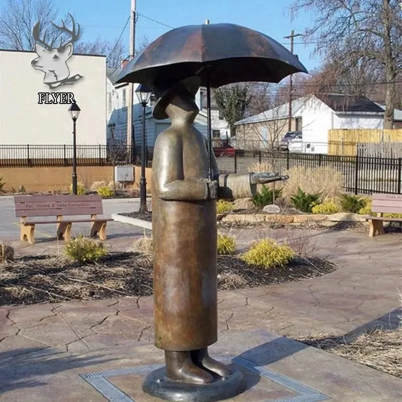 Vida al aire libre Tamaño Abstract Man Fuente Escultura Hombre de Bronce Antique Con la estatua de paraguas para la venta