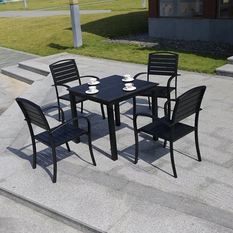 Hot Sell Furniture Garden Plastic Wood Dining Set Coffee Outdoor Garden Plastic Wood Furniture 4 Seat Patio Table and Chair