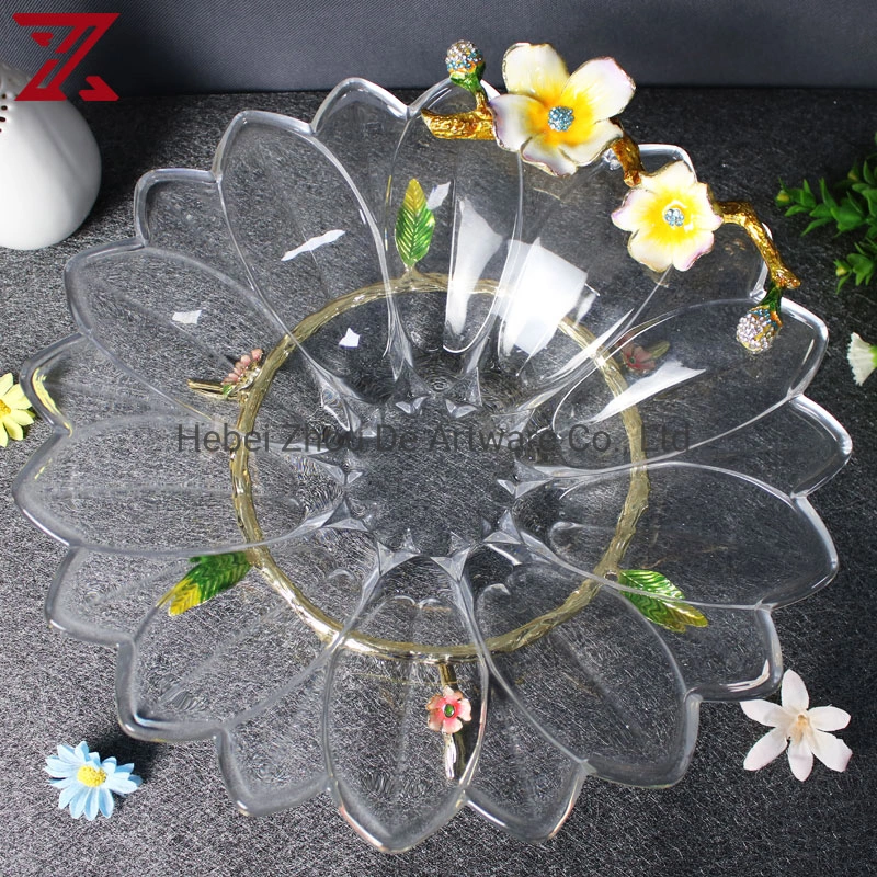 New Design Flower Shaped Transparent Glass Fruits Plate Glass Fruit Bowl Food Dishes Dessert Plate