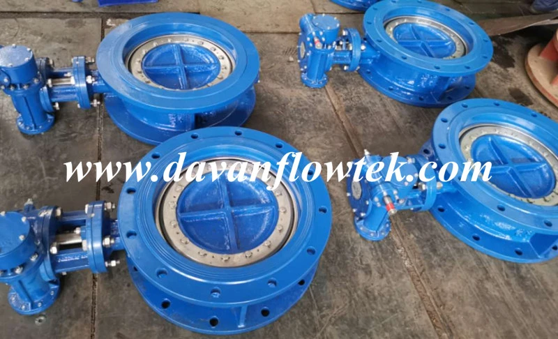 OEM En593 Double Eccentric Flanged Connection Blue Ductile Iron Ggg50 Pn16 Gear Operated Butterfly Valve Industrial Valve