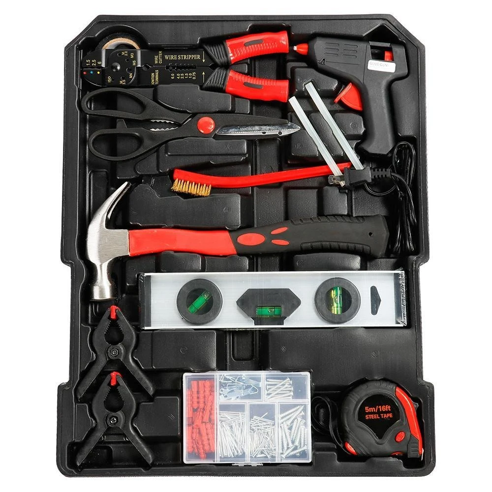 186PCS Tools Set with Aluminum Case Tool Set for Car Motorbike Repair Daily Maintenance, Household DIY Tool Box with Tools Included, Hammer Pliers Screwdrivers