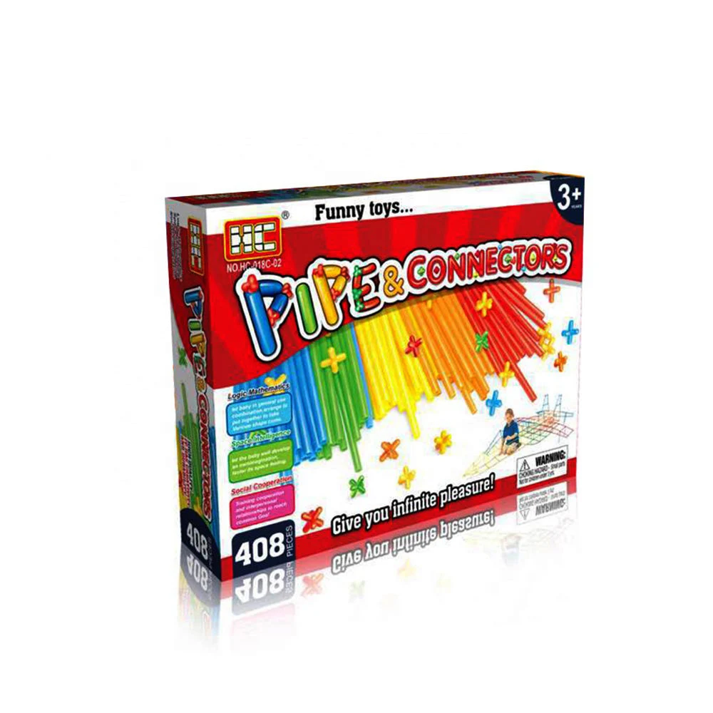 Jstar Brick plastique Brick Set 4D Space enfants Intelligence plastique Blocs de tuyaux pailles et connecteurs pour jouets de construction 408PCS blocs