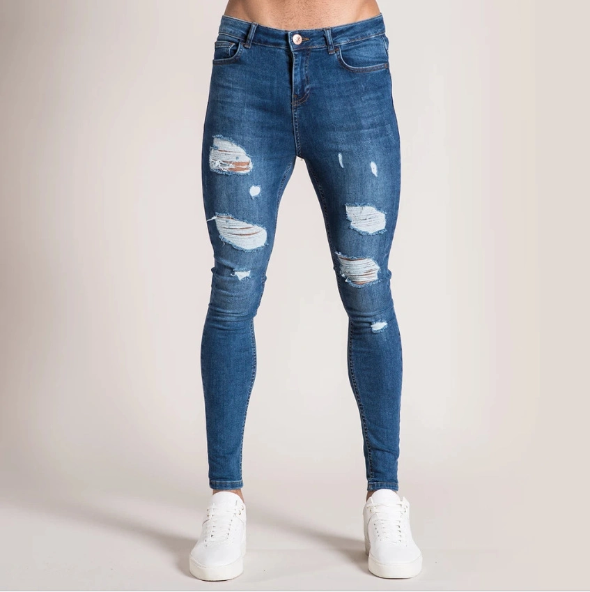 Novas leggings Fashion para homem de ajuste estreito com calças Jeans rasgadas