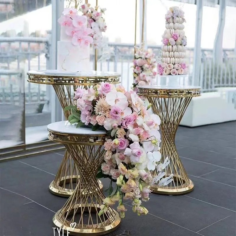 High Quality Marble Glass Cake Plinth Stands Gold Stainless Steel Events Party Tall Flower Stand Wedding Decoration