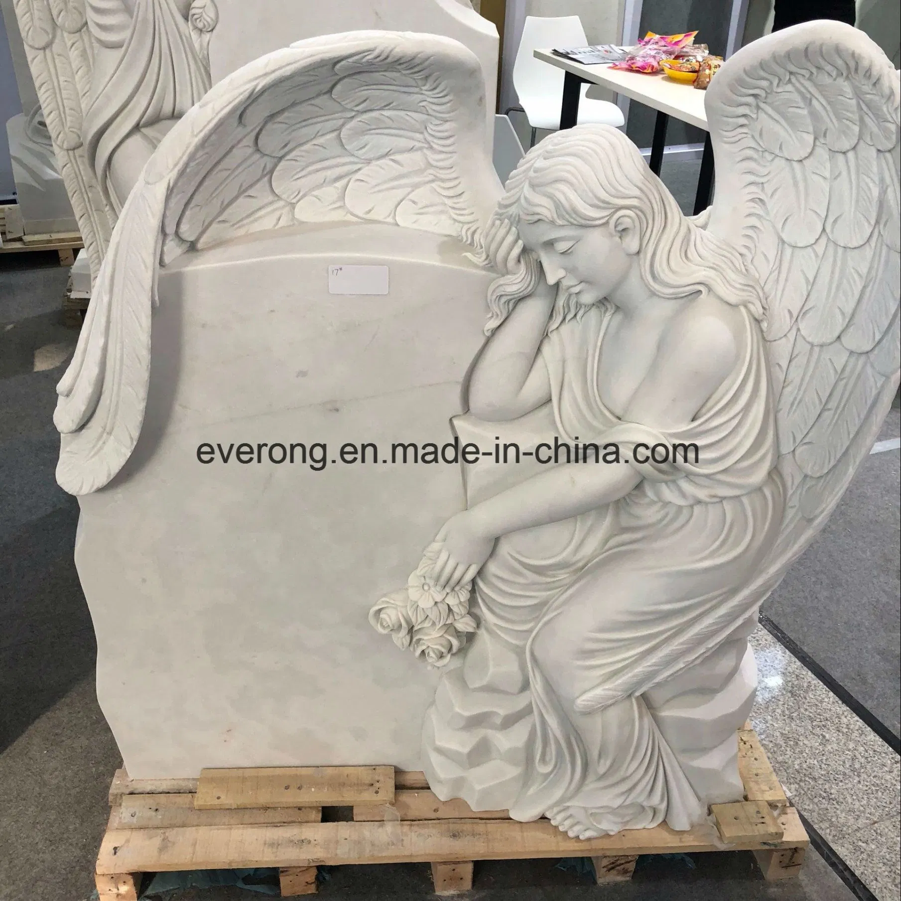 American Style White Marble Headstone Weeping Angel Sculpture Monument for Cemetery